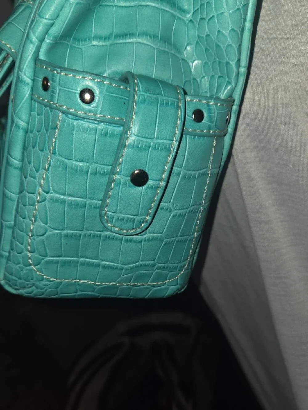 Nine West Teal Croc-Embossed Shoulder Bag with Stud Accents